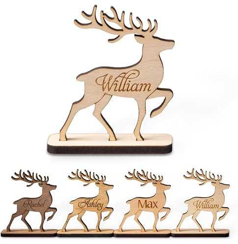 Personalised Feestanding Reindeer, Christmas Dinner Table Place Names, Custom Wooden Place Cards, Reindeers with your names