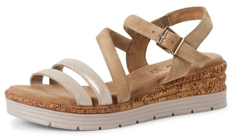 s.Oliver Damen Sandalen mit Keilabsatz aus Leder Bequem, Beige (Beige Comb), 40 EU