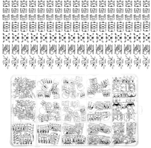 Cobee Dreadlocks Haarschmuck Silber, 210 Stück Metall Dreadlocks Schmuck Verstellbar Metallene Haar Geflecht Ringe Haarschmuck Festival Haar Schmuck Haarringe Für Zöpfe Dekoration(Silber)