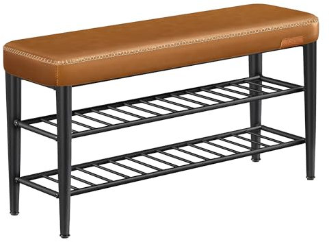 VASAGLE EKHO Collection - Shoe Bench, Storage Bench, Shoe Rack Bench Entryway, Synthetic Leather with Stitching, Mid-Century Modern, Loads 135 kg, 30 x 100 x 50 cm, Caramel Brown LSB0113K02