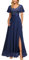MIUSOL Women's Elegant Double V-Neck Sequin Embroidered Prom Bridesmaids Party Gown Formal Maxi Dress (Meidum, Navy Blue)