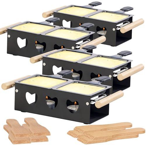 Rosenstein & Söhne Faltbares Raclette: 4er-Set Teelicht-Raclette für 2 Personen, mit Schabern und Teelichtern (Duo, Mini-Grill, Käsefondue)