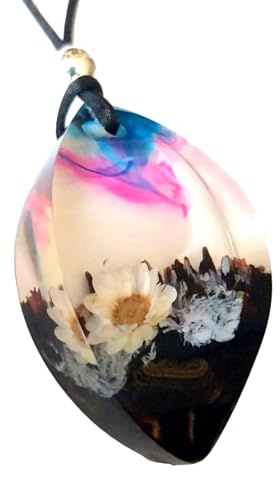 Generisch Resin-Art | Harz Anhänger mit Kleiner echter Blume | Schmuck Amulett, Kettenanhänger, (S10)