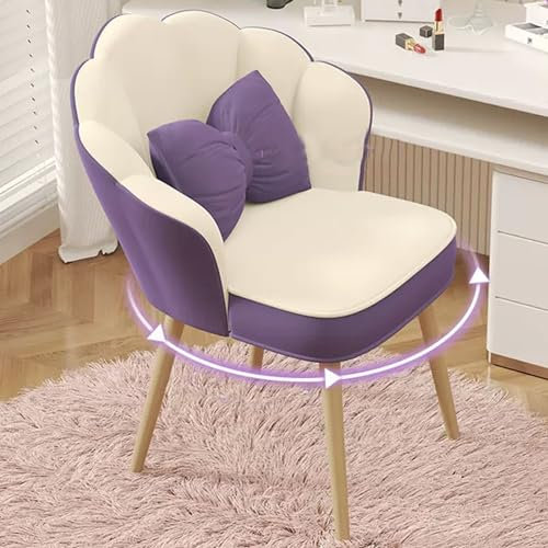 Sedia da trucco moderna a forma di fiore, girevole a 360°, con schienale alto, per soggiorno, camera da letto o ufficio, colore: viola