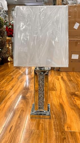 DEENZ Large Bling Crushed Diamond Table Lamp with White Shade Ceramic Mirrored Base Sparkling Bedside Home Decor (Rectangle Base)