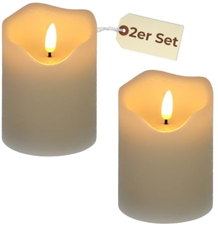 2X LED Echtwachskerze mit Timer Led Kerzen flackernde Flamme Echtwachs Led Kerzen mit Timerfunktion Elektrische Kerzen 7,5 x 10 cm