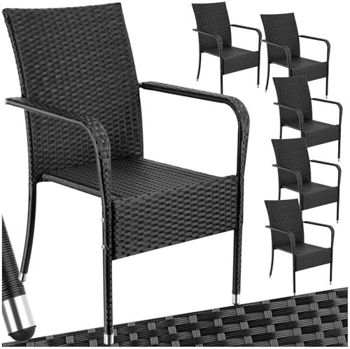 TecTake® Lot de 6 Chaise avec Accoudoirs pour Salon de Jardin Exterieur - Fauteuil en Acier Laqué & Polyrotin - Mobilier pour Balcon, Terrasse, Veranda