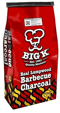 Big K Products 10kg Lumpwood Barbecue Charcoal CH10-AMZ-10PK, 100% Natural Lumpwood Charcoal, Ideal For Home BBQ, 90 Minutes Cooking Time, High Heat, Easy to Light BBQ Fuel - 10, 10kg Bags