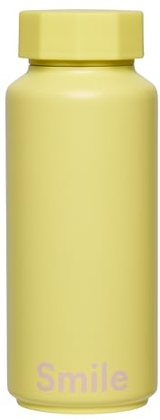Design Letters Thermosflasche 500ml SMILE | Isolierflasche Gelb | Edelstahl BPA-frei | 12h Heiß 24h Kalt | Auslaufsicher | Vakuumisolierung | Dänisches Skandinavisches Design | Geschenk Frauen