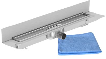 BADFabrik24 ACO ShowerDrain C Duschrinne 98,5 cm – Rinnenkörper ohne Aufkantung, Einbauhöhe 5,7–12,8 cm, Edelstahl, mit Dichtmanschette + Mikrofasertuch 40x40 cm,ACO ShowerDrain, Duschrinne 98,5 cm