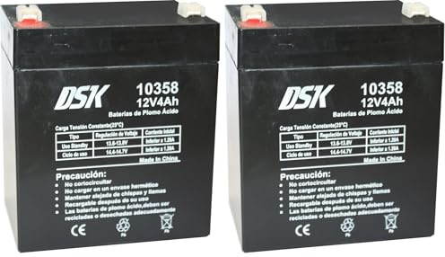 DSK 10358 - Batería de Plomo AGM Recargable y Sellada de 12V y 4 Ah. Ideal para Juguetes Eléctricos para Niños como Motos y Scooters, Sistemas de Alarma, Señalización y Luces de Emergencias