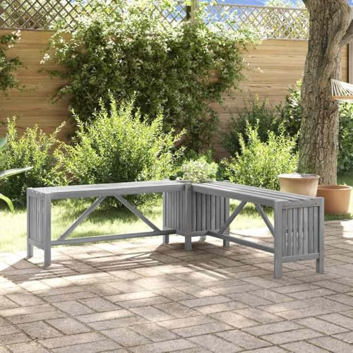 Myheimly Akazienholz Massiv Garten Eckbank mit Pflanzkübel Blumenkasten Parkbank Holzbank Sitzbank Gartenbank Bank Gartenmöbel 117cm Grau,Grau,117 x 117 x 40 cm