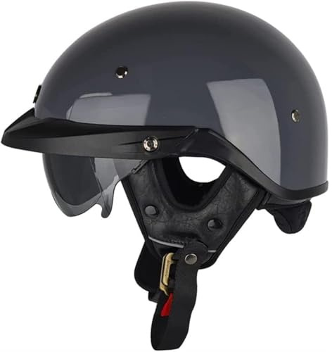 BYFHHHH Halbhelme Motorradhelm, ECE-Geprüfter Halbschalenhelm Brain-Cap Halbschalen-Rollerhelm Mit Visier, Roller-Mopedhelm Retro Für Erwachsene Herren Damen C,65~66CM