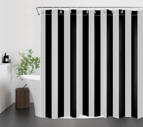 Latwerio Duschvorhang Vertikale Streifen 3D Duschvorhang Antischimmel 120 x 200 cm Schwarz Und Weiß Badezimmer Vorhang Wasserdicht Duschvorhänge Waschbar Bad Vorhäng für Badewanne mit 8 Haken W1004