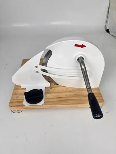 Huanyu Manueller Brotschneider für selbstgebackenes Brot, 0–2 cm dick, einstellbar, Sauerteig-Brotschneider, faltbarer Brotschneider, Handkurbel-Brotschneider mit Saugnäpfen Weiß）