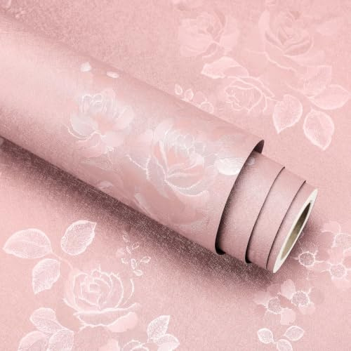 Stickyart Klebefolie Möbel Rose Blumentapete 30cmX400cm Möbelfolie Selbstklebend Rosa Tapete Kinderzimmer Mädchen Abwaschbar Arbeitsplattefolie Schrankfolie PVC Folie für Schrank Kommode Schminktisch