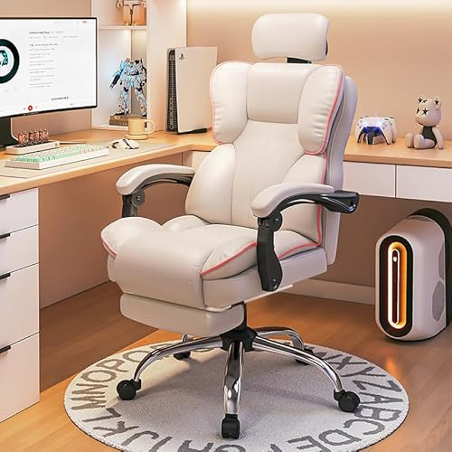 XUEGW Office Chair Big and Tall Executive Desk Chair with Leg Rest,Adjustable Height Computer Gaming Chair with Headrest for Home Office(White)