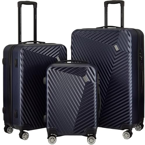 xRace Reisekofferset TSA-Schloss Zoll Hartschalen-Kofferset/Koffer Trolley mit 4 Zwillingsrollen, 3-TLG 20/24/28 Premium Innenfutter, stoßfest, stapelbar (Marineblau)