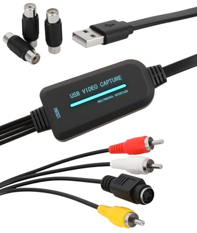 GCNWW VHS zu Digital Konverter, praktische USB 1080P Video Capture Card, Convert Hi8 VHS DVD Mini DV zu Digital für Windows PC Mac