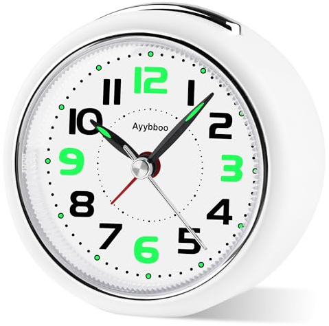 Ayybboo Alarm Clock Bedside,Silent Non-Ticking Analogue Desk Clocks with Night Light Snooze,3.27'' Battery Powered Table Clock for Bedroom,Office,Travel,Heavy Sleeper