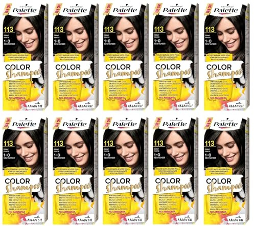(Pack de 10) Palette Color Shampoo 1-0 (113) Black Hair Color – Full Box – With English Instruction Leaflet
