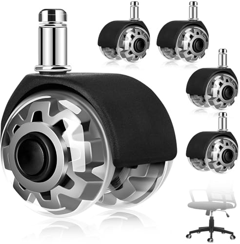 5er Set Bürostuhl Rollen, 11 x 22mm Ersatzräder für Bürostühle & Gaming-Stühle, 360 Grad Drehung ohne Kratzer Bürostuhlrollen, Schreibtischstuhl Rollen, für Fliesen,Laminat, Teppich, Parkett,Hartböden