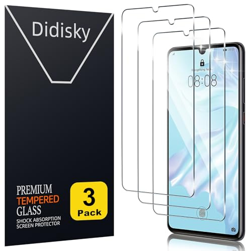 Didisky Lot de 3 Verre Trempé pour Huawei P30, Film Protection écran, Anti Rayures, Dureté 9H, Pas de Bulles, Haute définition