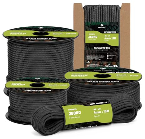 Paracorde 550 Type III 4mm 10m 7 Brins Polyester Corde Ficelle | Supporte 250kg(550lbs), 100%Polyester, Solide, Militaire, Bracelet, Marine, Bricolage, Camping, Survie, Corde Parachute