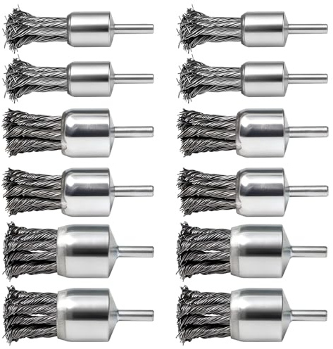 Pilikoll 12Pcs Knotted Wire Wheels Brush with 1/4-Inch for Metal Derusting | 20mm/25mm/30mm, Round Shank Twist Knot Wire Brush,Knotted Wires End Brushes for Drill, for Paint Removal Deburring