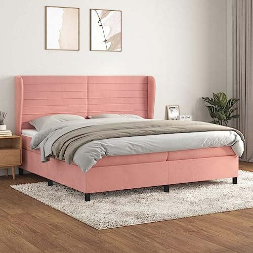 Frdhee Bettgestell Voll Schrankbett,Boxspringbett mit Matratze Rosa 200x200 cm Samt für kleine Räume, Gästezimmer, Schlafzimmer