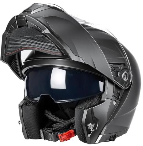Casco Modular Moto Hombre | Casco Integral Moto | con mentonera Reforzada con Doble Visera | Casco de Moto para Mujer y Hombre | Certificado ECE 22.06 | Negro Mate