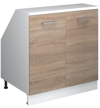 Vicco Küchenschrank für Dachschrägen R-Line, Sonoma, 80 cm mit 2 Türen, Schrankkorpus 60 cm Tiefe, zur freien Kombination innerhalb modularer Küchensysteme