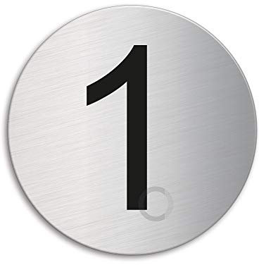 Número para puertas buzones casa 1 | Señal Cartel Placa acero cepillado Ø 75 mm adhesivo