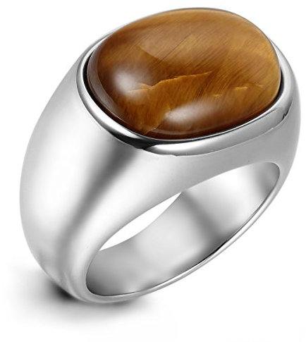 Flongo Edelstahl Ring Silber Gelb Tiger-Auge Retro Motorradfahrer Biker Herren, Größe 62
