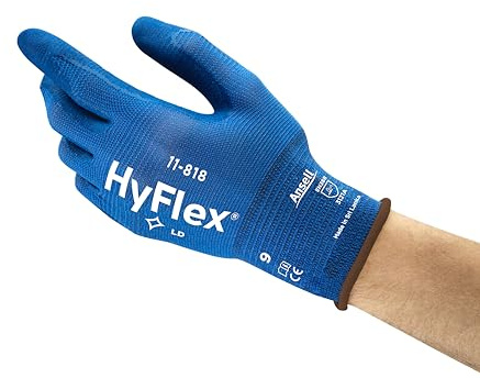 Ansell HyFlex 11-818 Professional Work Gloves, Mechanical Gloves with Improved Grip, Patented Comfort Technology, Multi-Purpose Gloves, Assembly, Mechanics, Blue, Size XS (12 Pairs)