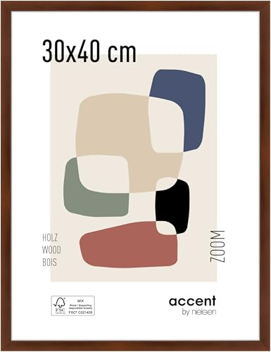 accent by nielsen Holz Bilderrahmen Zoom, 30 x 40 cm, Braun | Holz Fotorahmen im Hoch- & Querformat zum Aufhängen Braun matt Echtglas