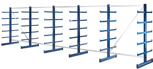 eurokraft pro | Kragarmregal mit identischer Kragarm-Länge | Regallänge 6750 mm, zweiseitig, enzianblau