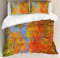 ABAKUHAUS Fallen Bettbezug Set King Size, Wald im Herbst, Top Qualität Weich und Warm 3 Teiligen Bettbezug mit 2 Kissenbezüge, Orange Grün