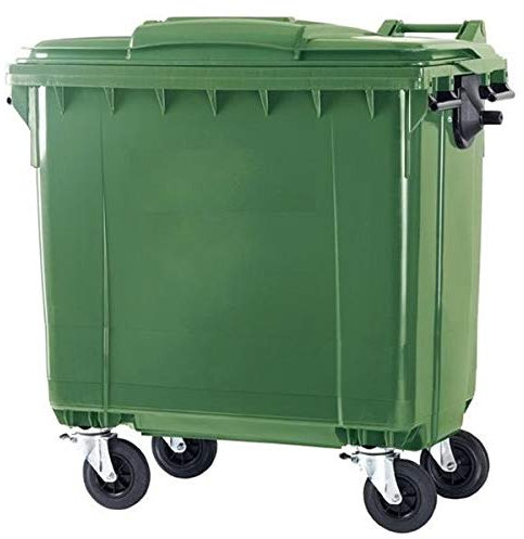 SSI Contenedor de Basura 1100L con Tapa Plana - Ruedas con Freno, Desagüe Inferior, Cumple Normativa EN-840, Ideal para Grandes Volúmenes de Residuos y Reciclaje en Exteriores (Verde, 1100 litros)