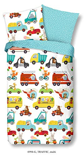 Good Morning! Kinder-Wendebettwäsche Traffic Renforcé bunt Größe 135x200 cm (80x80 cm)