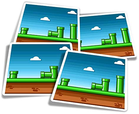 Vinyl Stickers (Set of 4) 10cm - Retro Platform Game Gamer Geek Fun Decals for Laptops,Tablets,Luggage,Scrap Booking,Fridges #14790