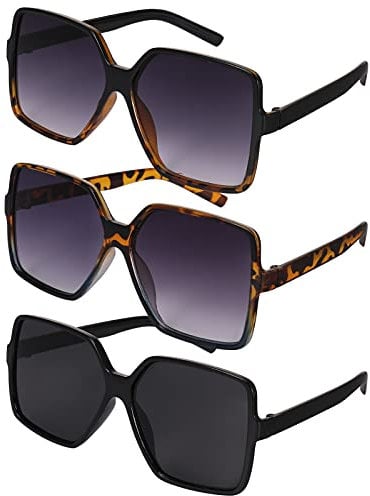 FANTESI 3 Pcs Women Oversized Sunglasses, UV 400 Ladies Glasses Rectangle Sungalsses Retro Square Sunglasses Eyewear for Women