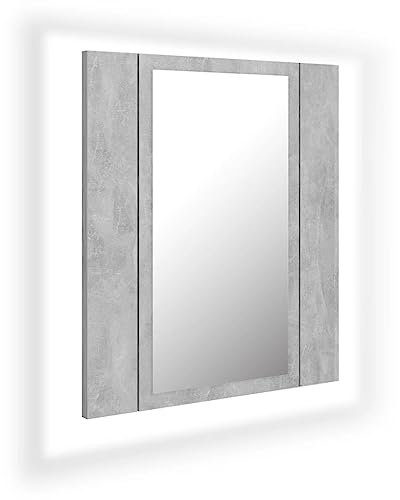 vidaXL LED Bad Spiegelschrank Badezimmerspiegel Badspiegel Spiegel Badschrank Badezimmerschrank Hängeschrank Wandschrank Betongrau 40x12x45cm Acryl