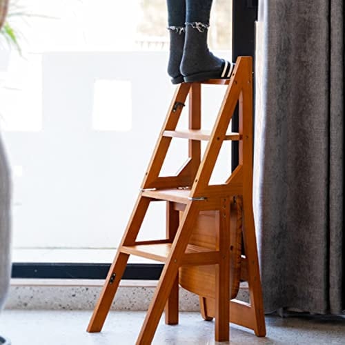 WYZDCP Treppenstuhl 4 Stufe Holz Leiterstuhl Hocker Klappanzeige Regale Multifunktionstreppenstuhl Kombination Klappstufen Home Bibliothek Kletterleiter Step Hocker