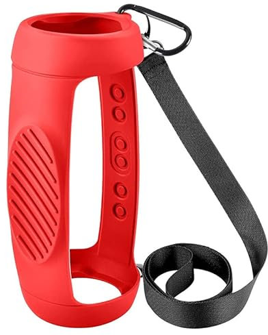 Protective Case for JBL Charge 5 - Portable Bluetooth Speaker,Silicone Protection Cover with Shoulder Strap and Carabiner,Travel Carrying Gel Soft Skin Pouch (Red)