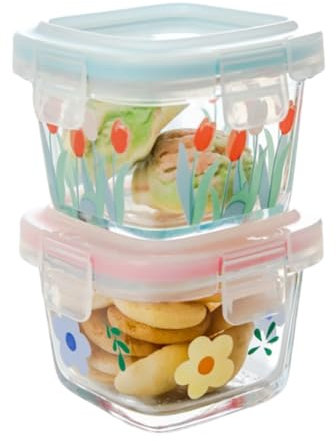 Lot de 2 mini bocaux alimentaires en verre de 118 ml avec couvercles hermétiques, étanches et carrés pour portions alimentaires, sauces, collations, noix, yaourts, congélateurs, micro-ondes