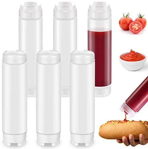 6 Stück 473 ml umgekehrte Kunststoff-Quetschflaschen, nachfüllbare Spitze, großer Ventilspender, Gewürz-Quetschflasche für Saucen, Ketchup, saure Creme, Catering, Küche