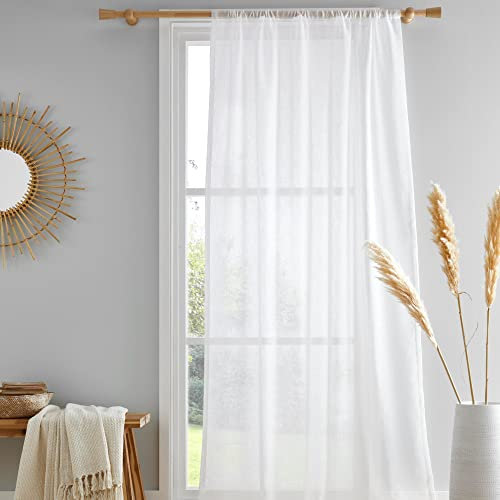 Drift Home - Rideau en Coton Semi-Transparent Blanc - 140 x 182 cm - Coton recyclé Durable - 1 Panneau de Rideau en Blanc - Rideau Transparent Blanc - Voile/Filet Blanc pour fenêtre