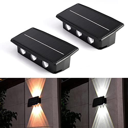 kpslucerna LED Solarlampen für außen, 2 Farben Heller Solarleuchten, für Balkon, Garten, Aussen, Zaun Deko Wandleuchte, IP65 Dekoration von Terrasse,6 LEDs Deck Beleuchtung (2 Stück)
