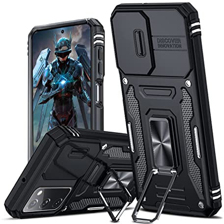 Hülle für Samsung Galaxy S20 FE Kameraschieber Schutz, Hybrid Handyhülle mit Kameraschutz Kickstand Ständer Metall Ring Handy Hüllen, Militärqualität Standard Stoßfeste Schutzhülle Case, Schwarz